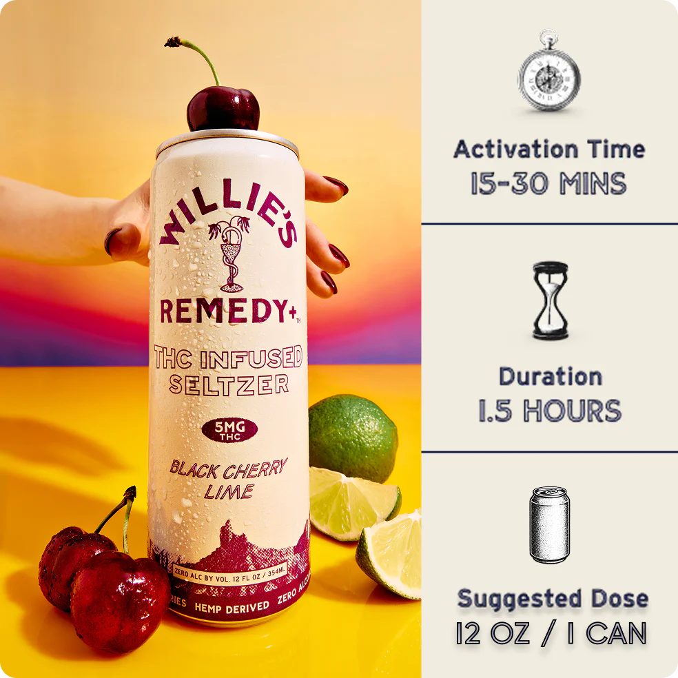Willie's Remedy+ 5mg THC Infused Seltzer - Black Cherry Lime - Image 3