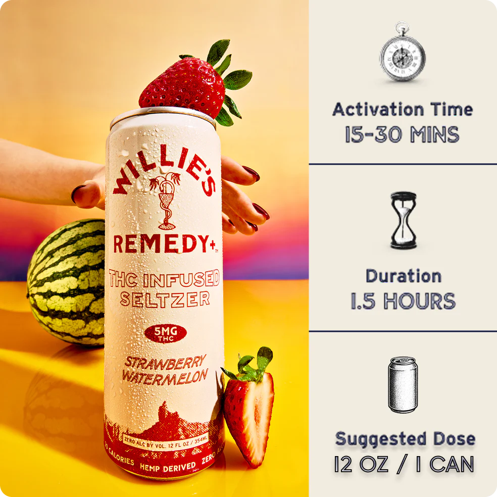 Willie's Remedy+ 5mg THC Infused Seltzer - Strawberry Watermelon - Image 3