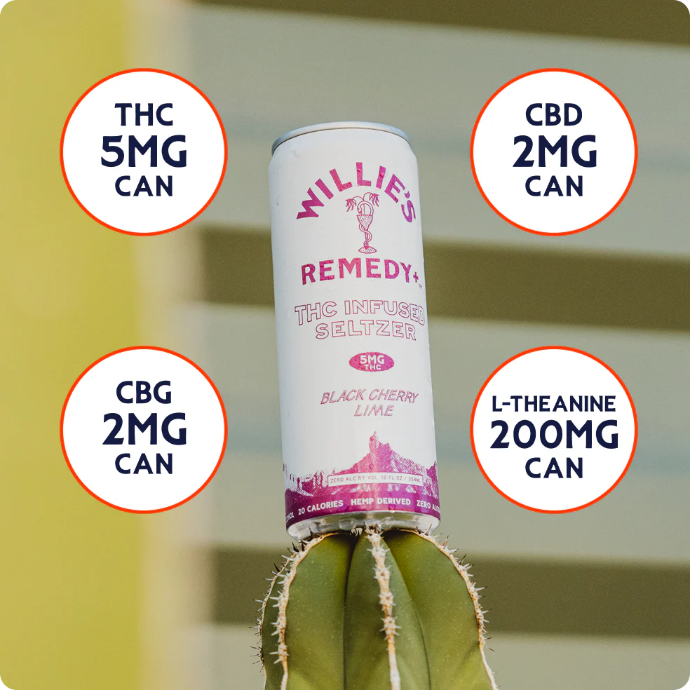 Willie's Remedy+ 5mg THC Infused Seltzer - Black Cherry Lime - Image 6