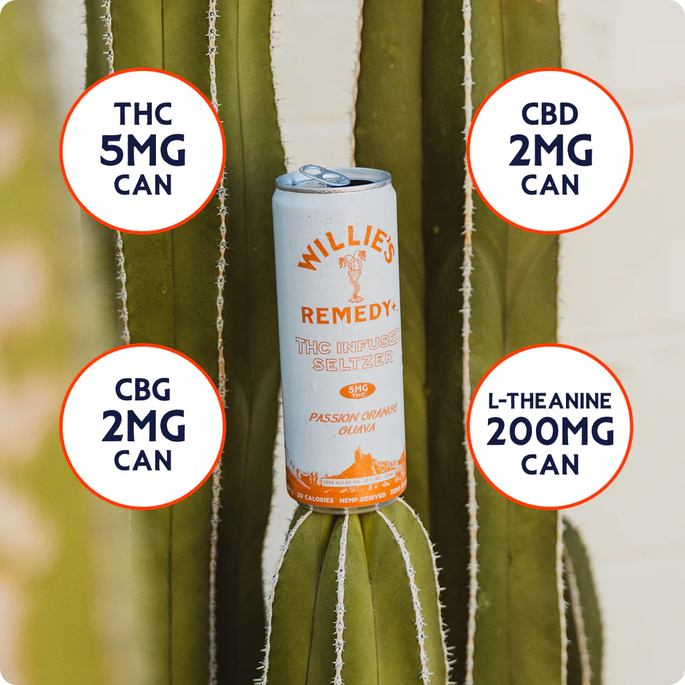 Willie's Remedy+ 5mg THC Infused Seltzer - Passion Orange Guava - Image 6
