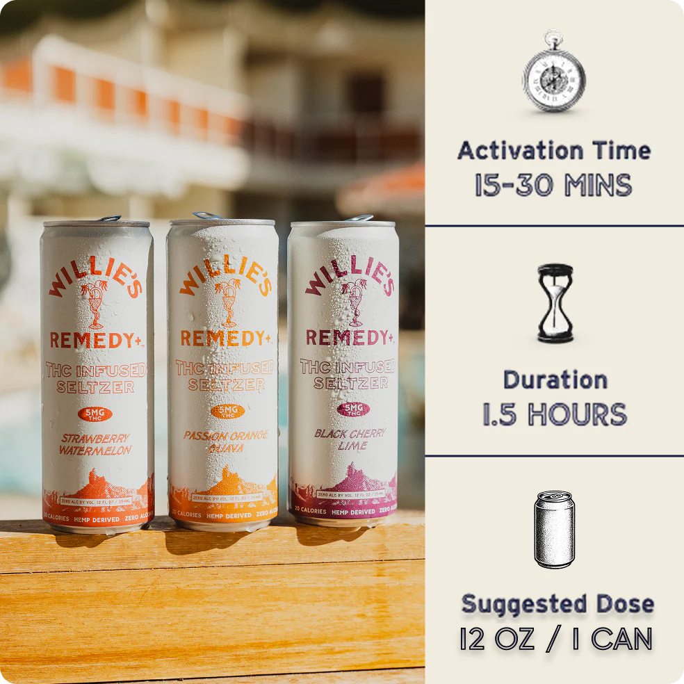 Willie's Remedy+ 5mg THC Infused Seltzer Variety 12 Pack - Image 6