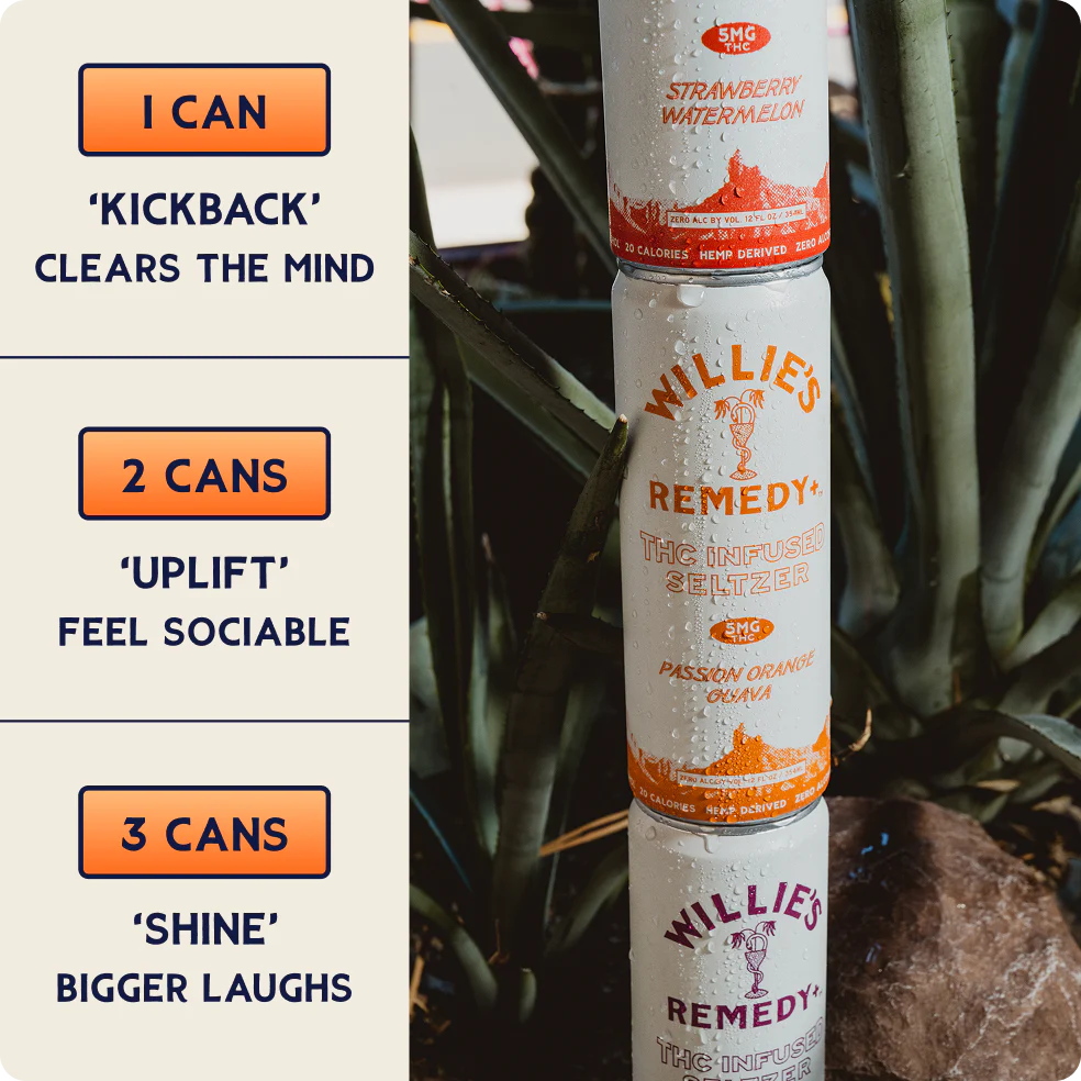 Willie's Remedy+ 5mg THC Infused Seltzer Variety 12 Pack - Image 7
